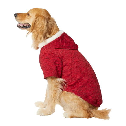 Textured Knit Dog & Cat Hoodie, Heather Red