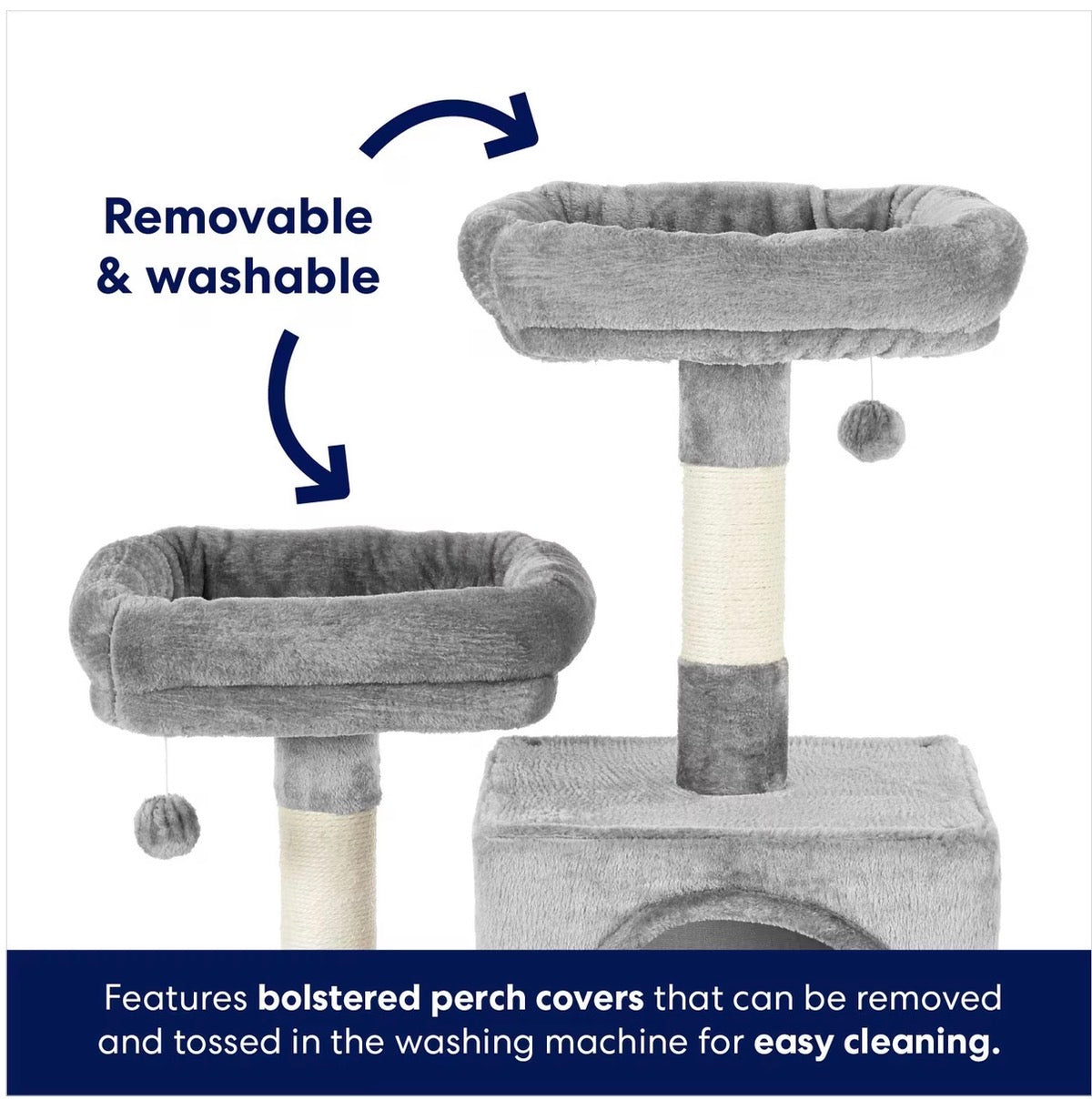 61-in Faux Fur Cat Tree & Condo, Gray
