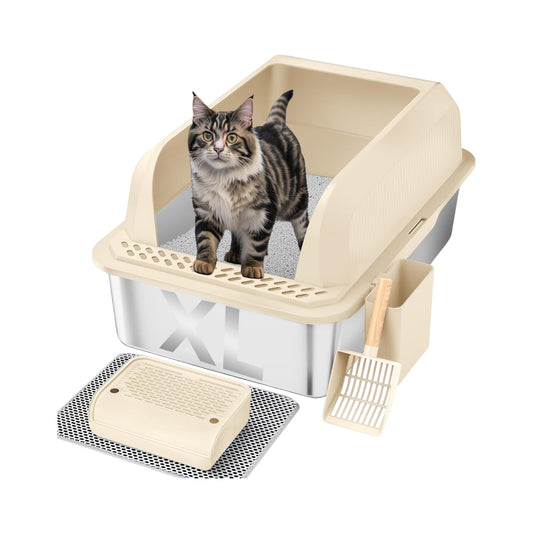 Caja de arena para gatos de acero inoxidable con tapa XL