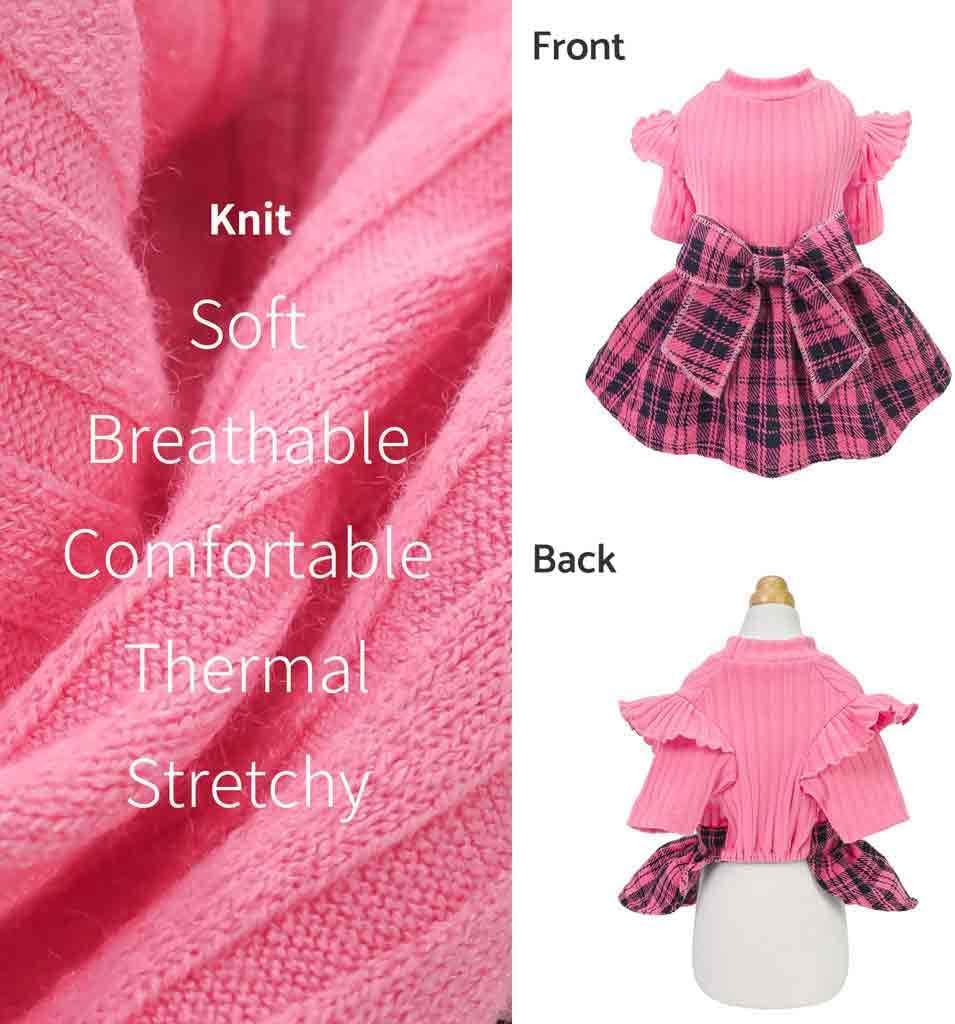 Vestido de punto a cuadros para perro rosado