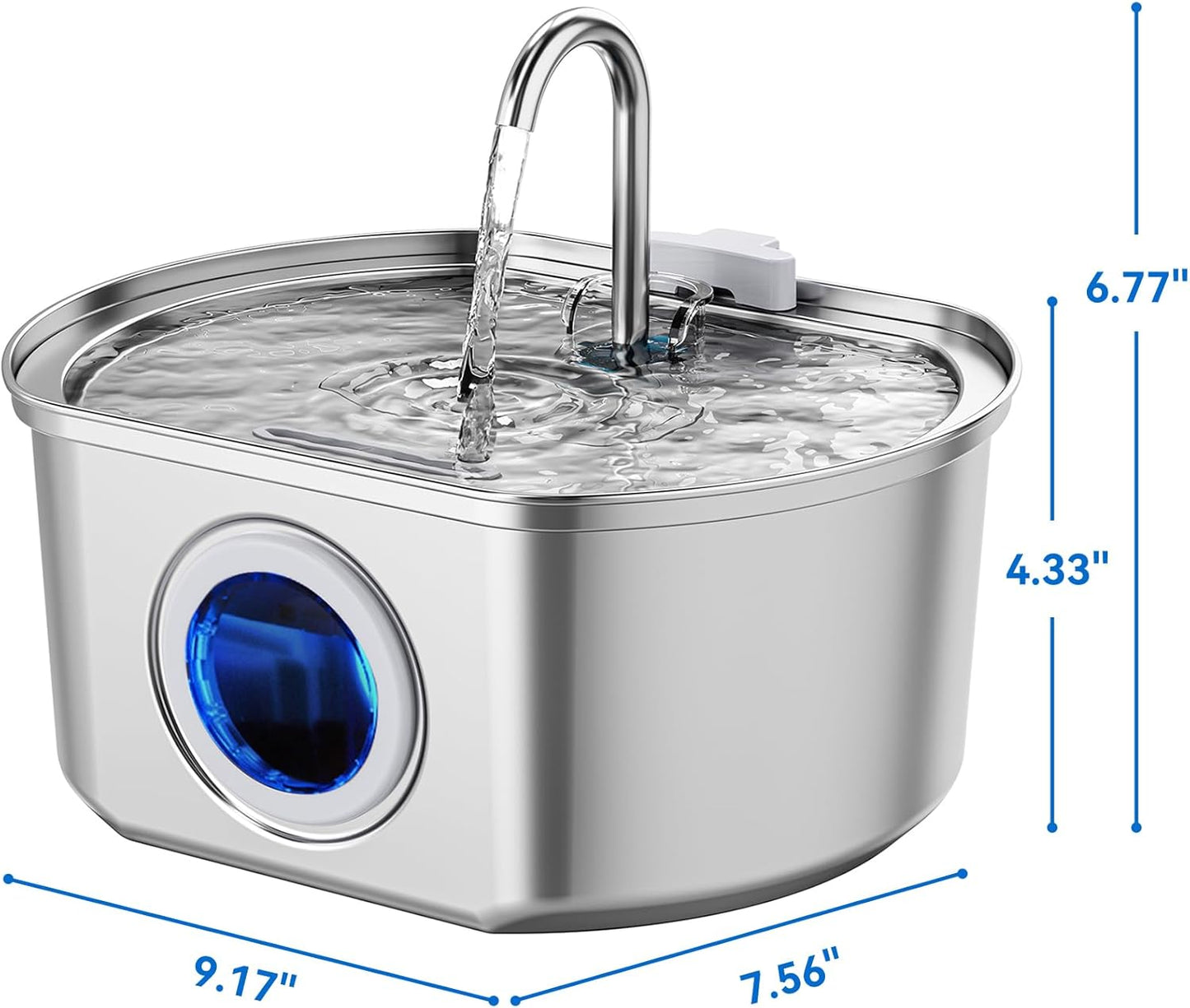 Fuente de agua para gatos de acero inoxidable: fuente para gatos de 108 oz/3.2 L
