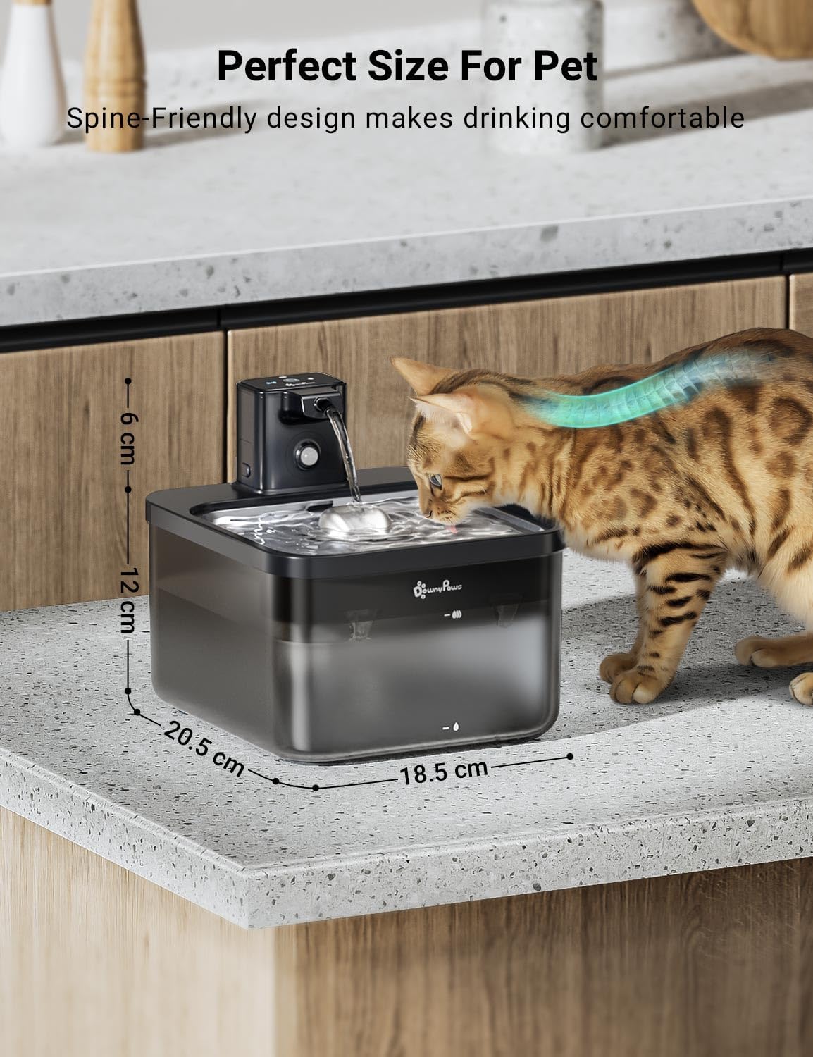 Fuente de agua para gatos de acero inoxidable inalámbrica, 84 oz/2.5 L