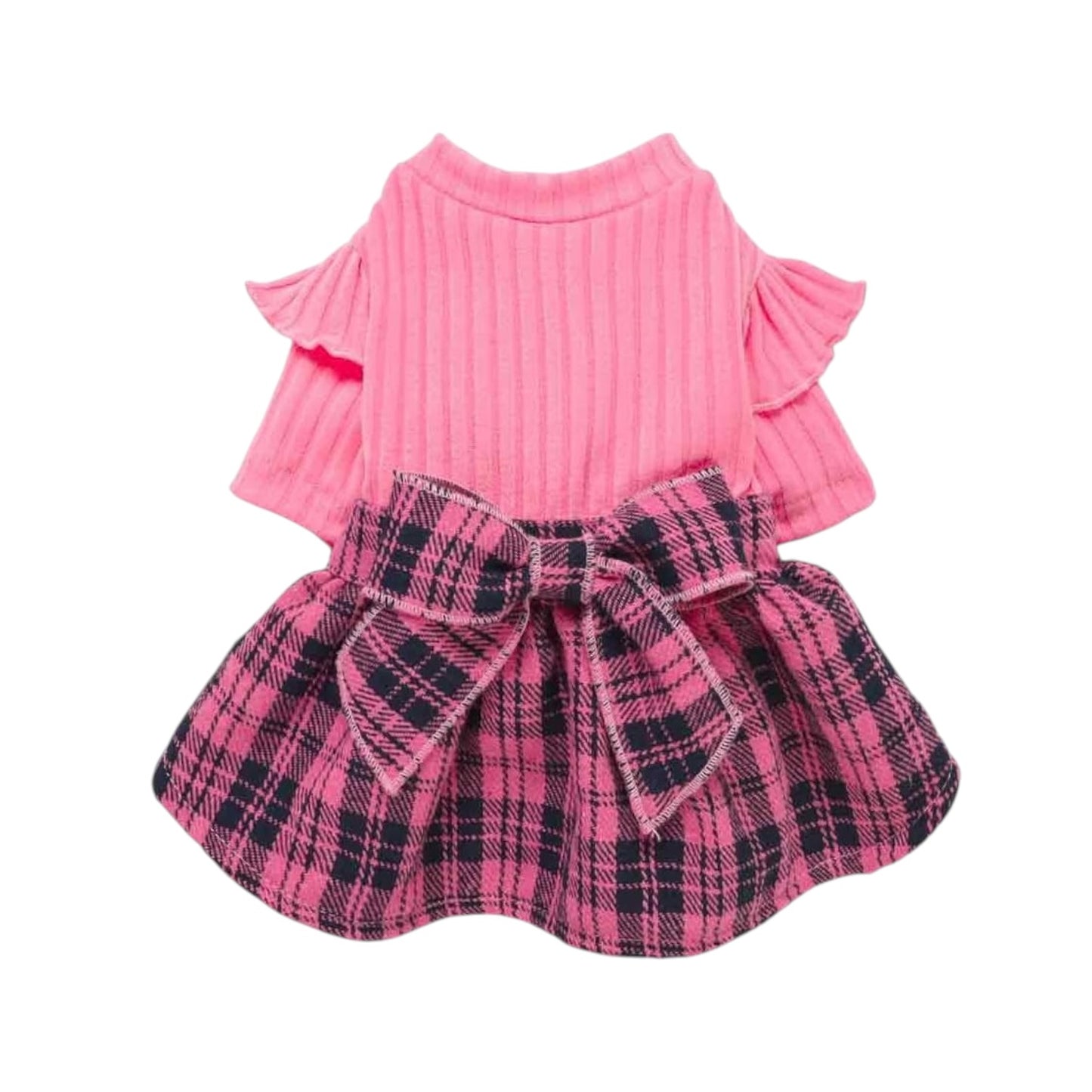Vestido de punto a cuadros para perro rosado