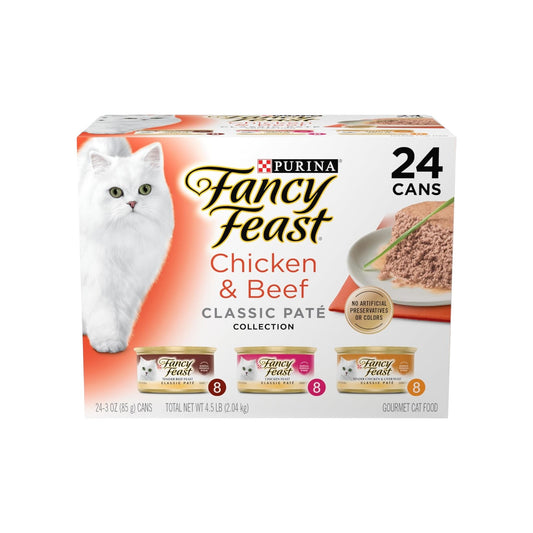 Purina Fancy Feast - Paté clásico de pollo y ternera, (24) latas