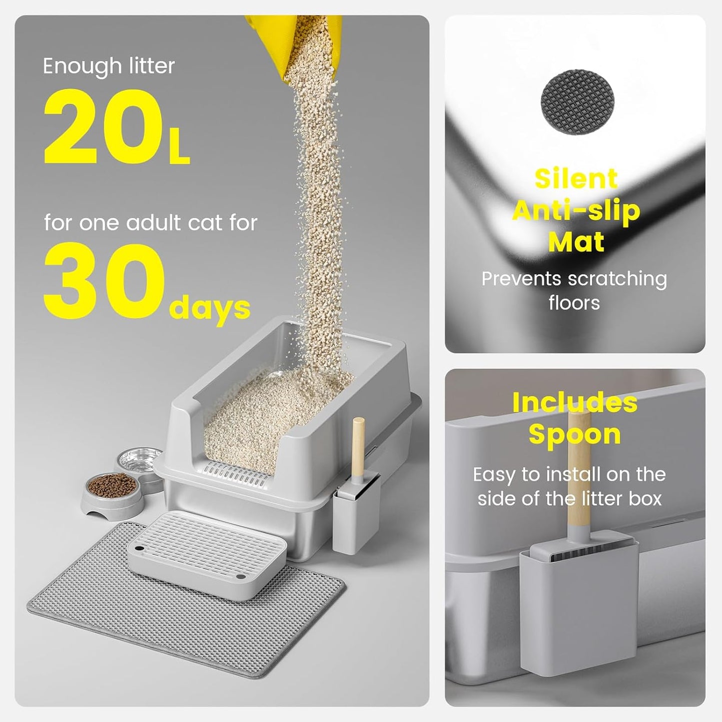 Caja de arena de acero inoxidable para gatos XL