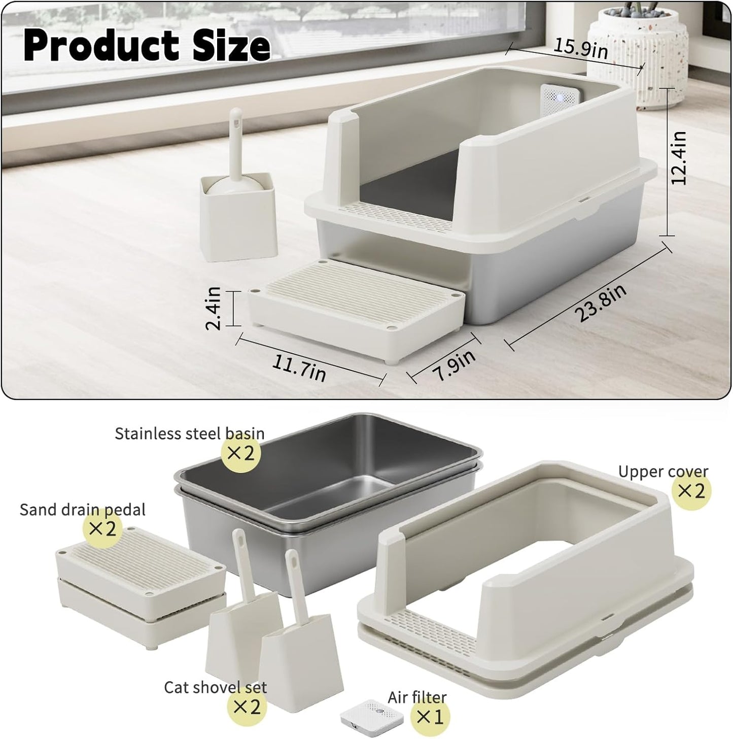 Caja de arena de acero inoxidable XL, paquete 2 unidades