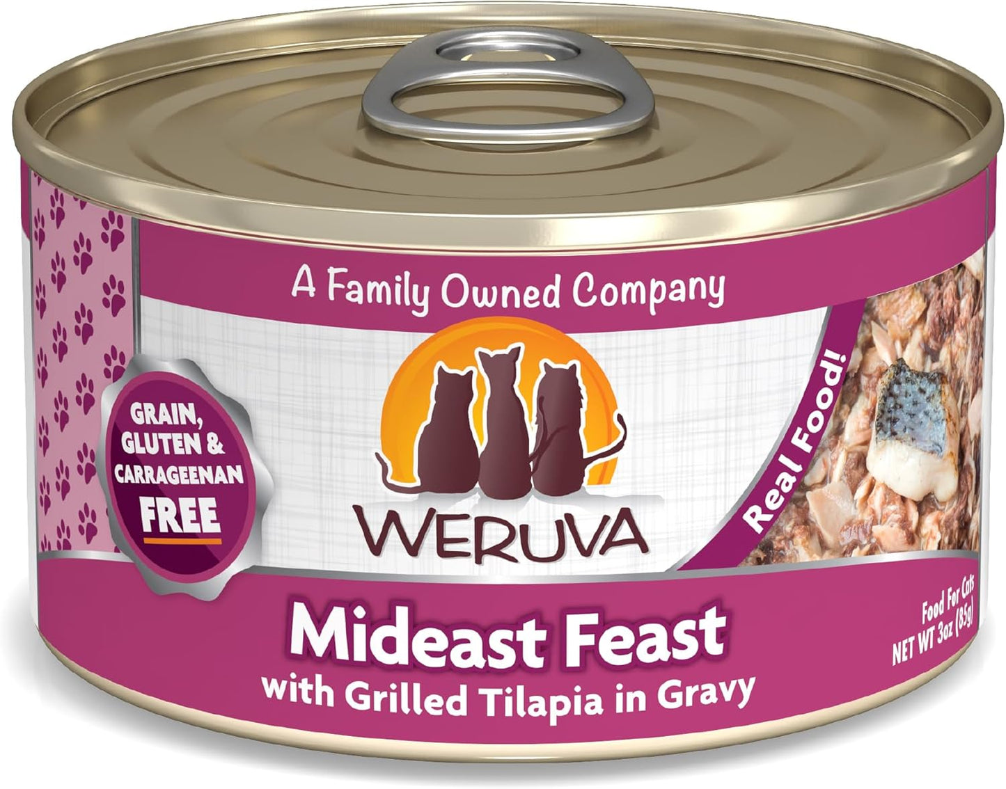 Weruva Mideast Feast - Comida clásica para gatos, con tilapia a la parrilla en salsa, lata de 3 onzas (paquete de 24)