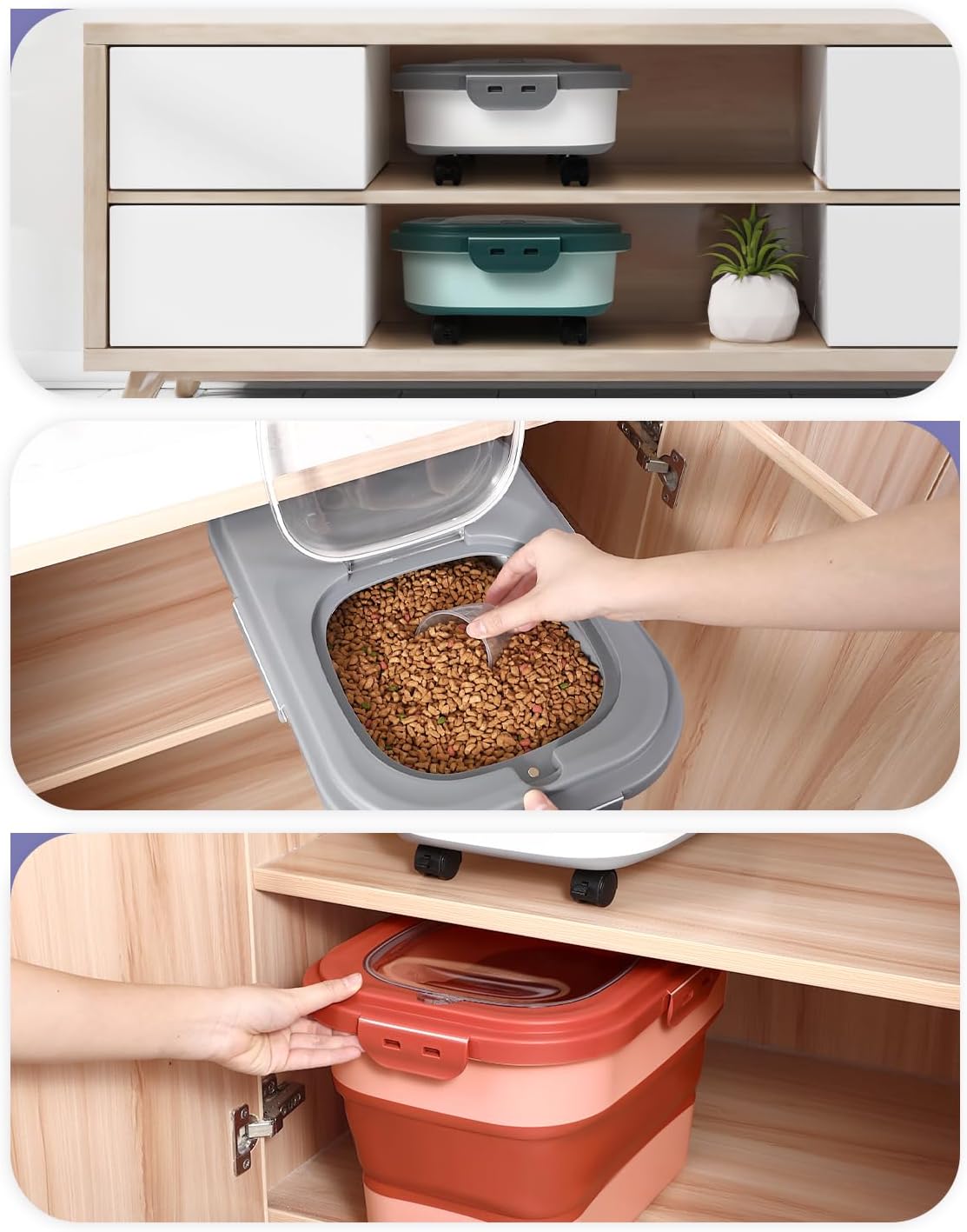 Recipiente hermético plegable para alimentos para mascotas con ruedas, hasta 20 libras