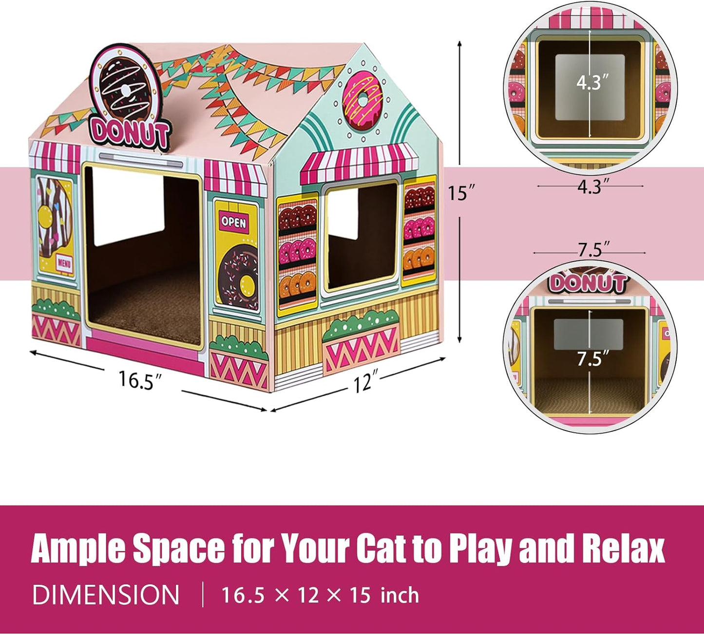 Casa de cartón para gatos con rascador