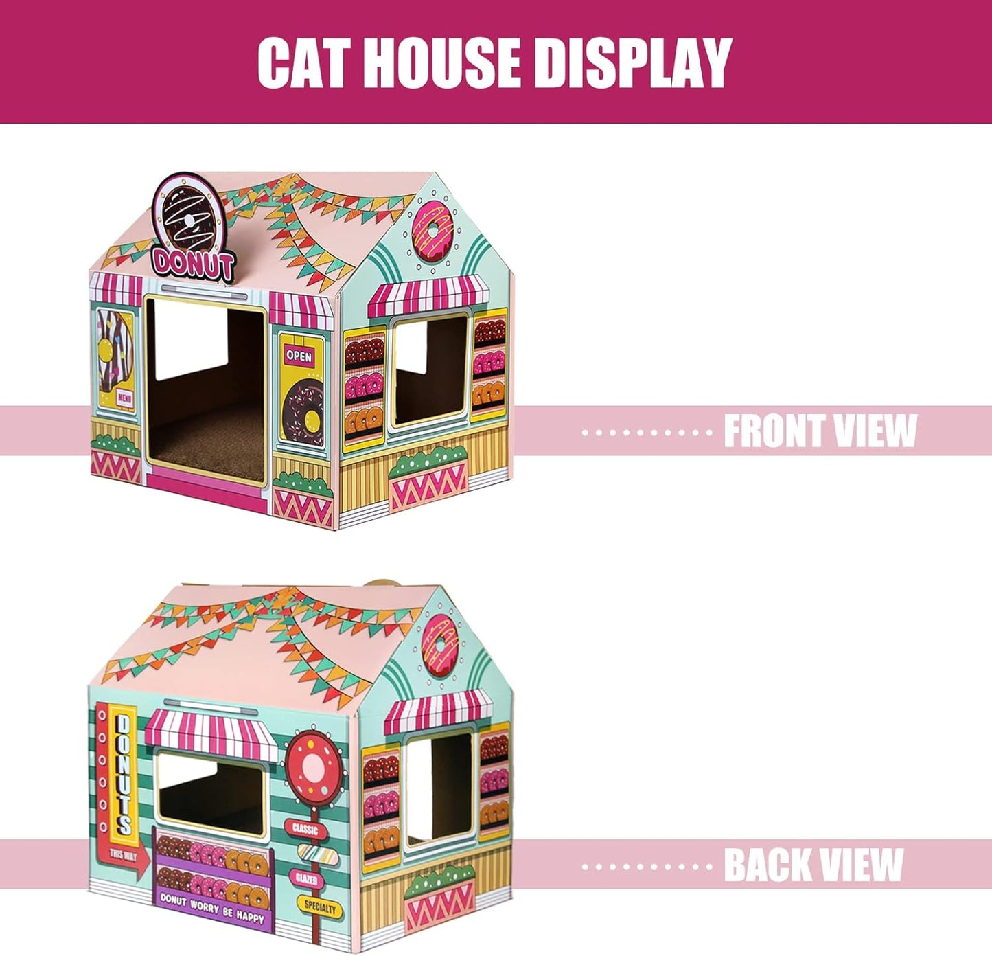 Casa de cartón para gatos con rascador
