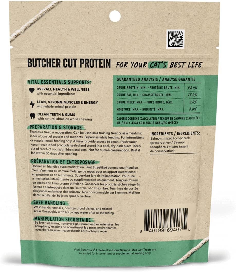 Vital Essentials Salmon Bites - Golosinas para gatos, 1.1 onzas