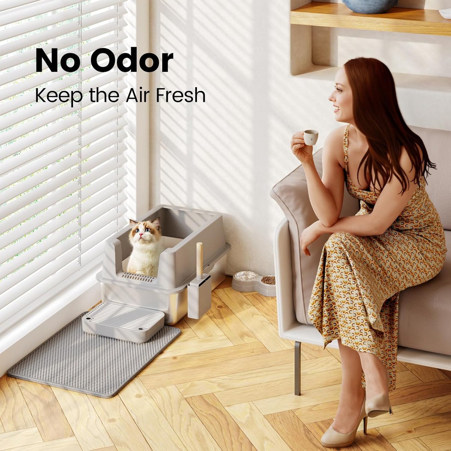 Caja de arena de acero inoxidable para gatos XL