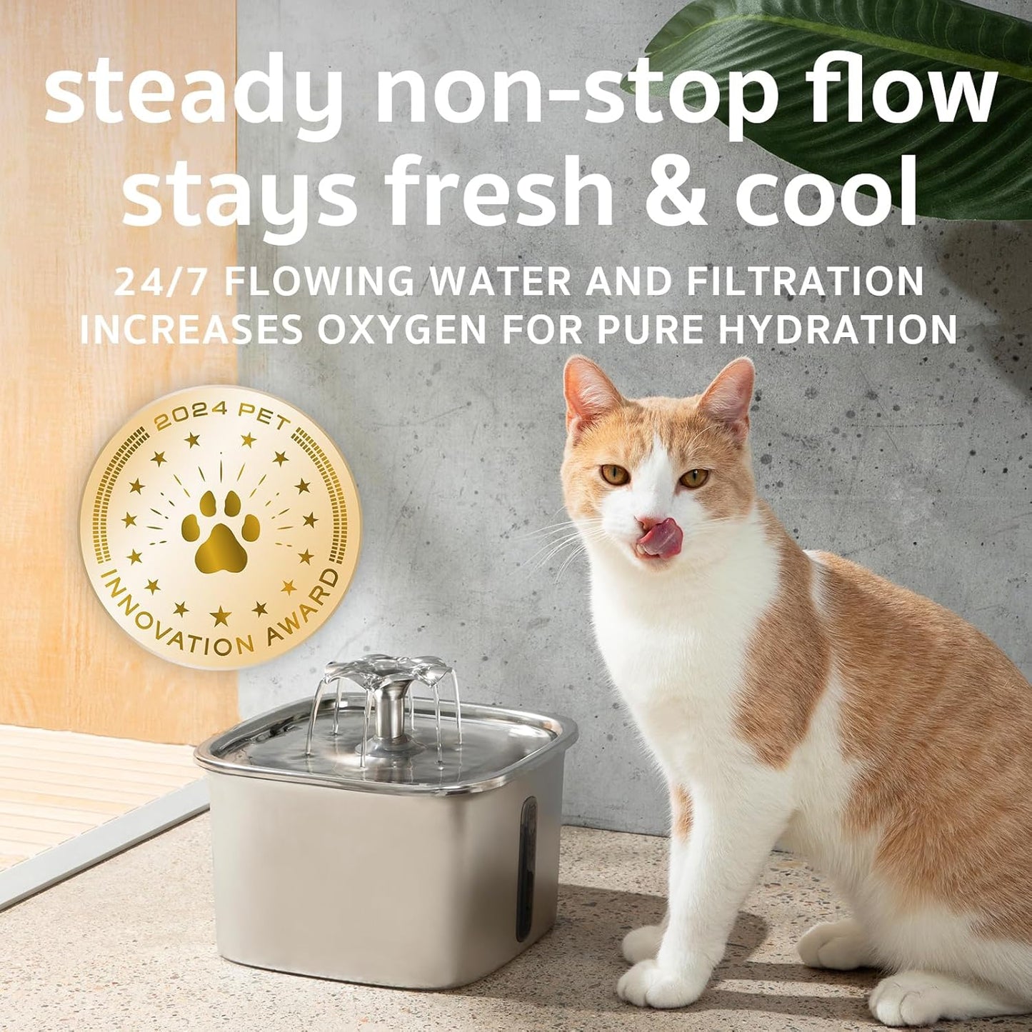 Veken Fuente de agua de acero inoxidable para mascotas, 2.8 litros