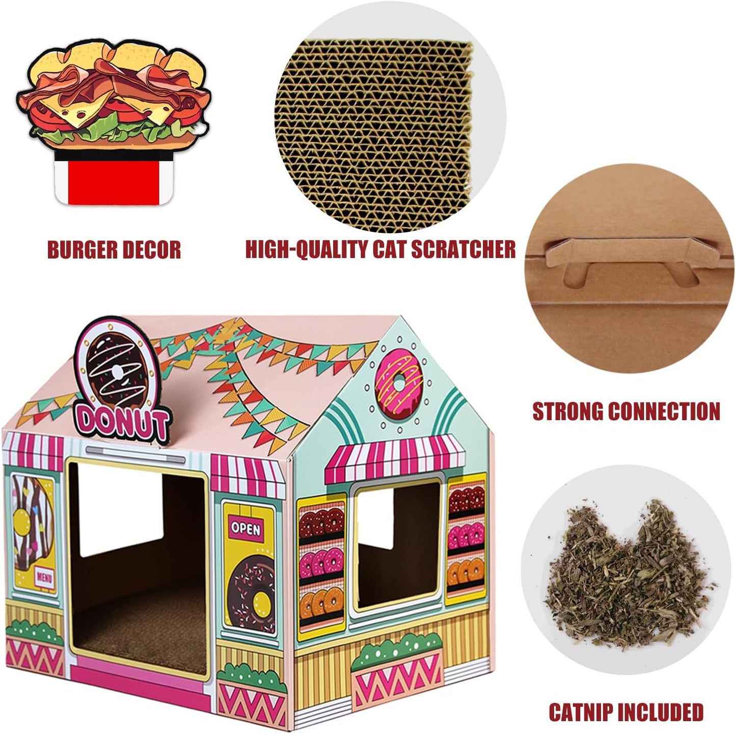 Casa de cartón para gatos con rascador