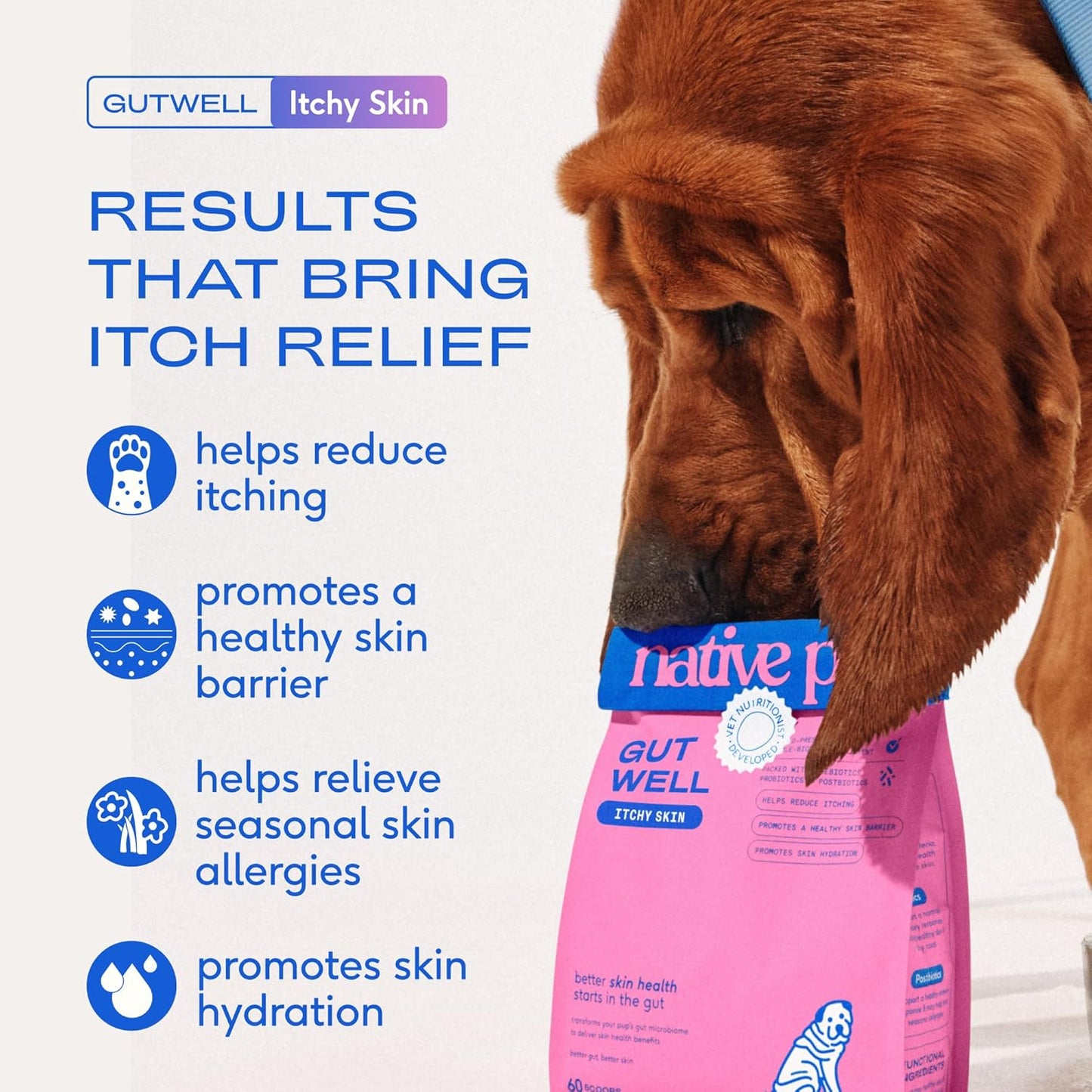 Native pet GutWell - Alivio de la picazón en la piel para perros, tratamiento contra la irritación de la piel