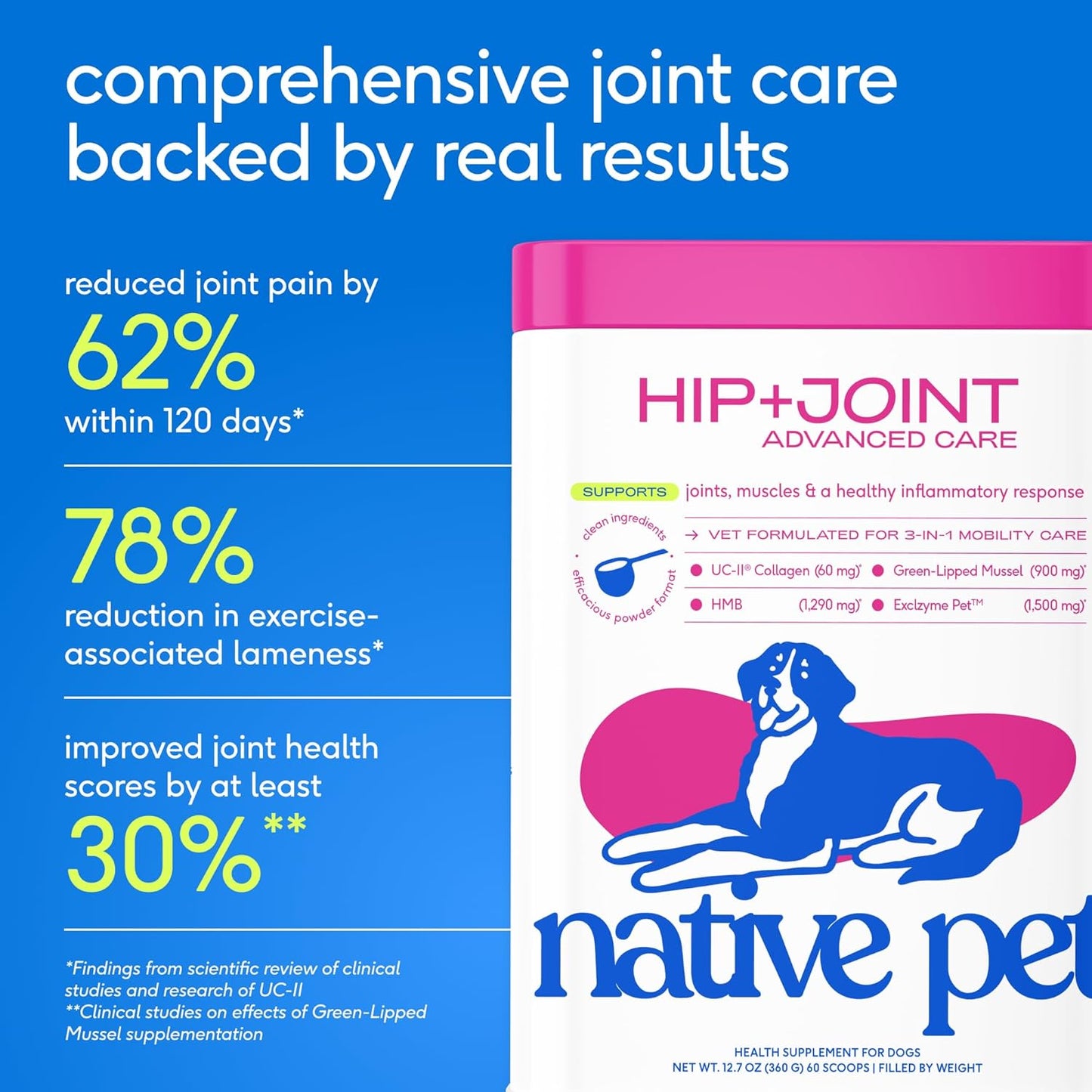 Native Pet Advanced Care - Hip and Joint Suplemento para cadera y articulaciones para perros