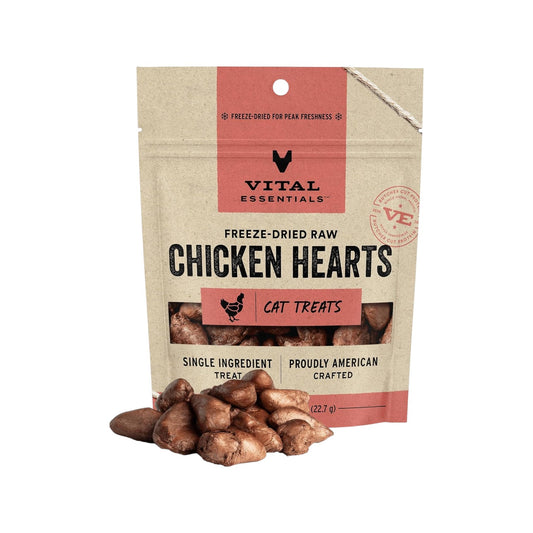 Vital Essentials - Golosinas crudas liofilizadas de un solo ingrediente, para gatos, corazones de pollo, 0.8 oz