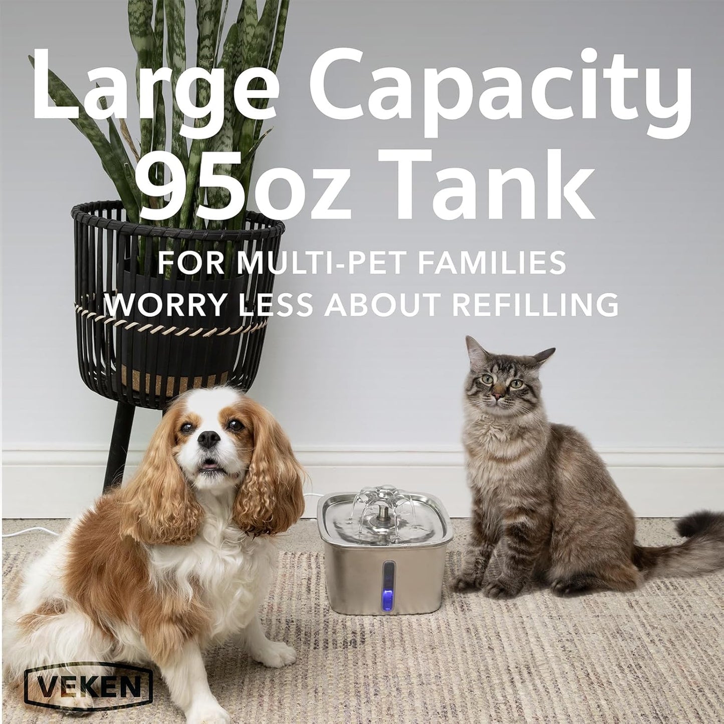 Veken Fuente de agua de acero inoxidable para mascotas, 2.8 litros