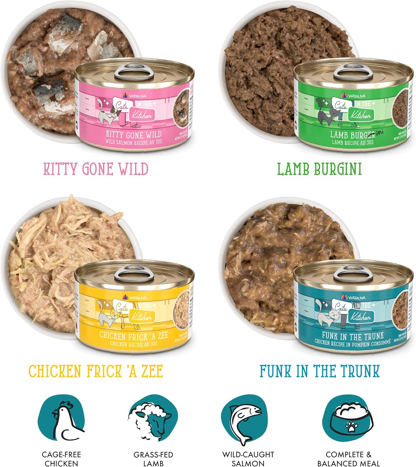 Weruva Cats in The Kitchen - Latas de comida para gatos sin granos (Paquete de 12)