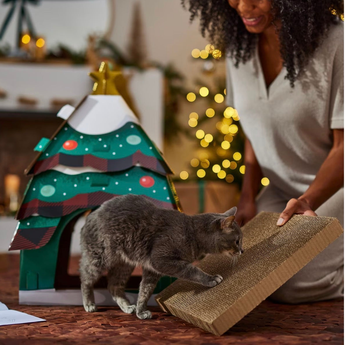Holiday Christmas Tree Cardboard Cat House