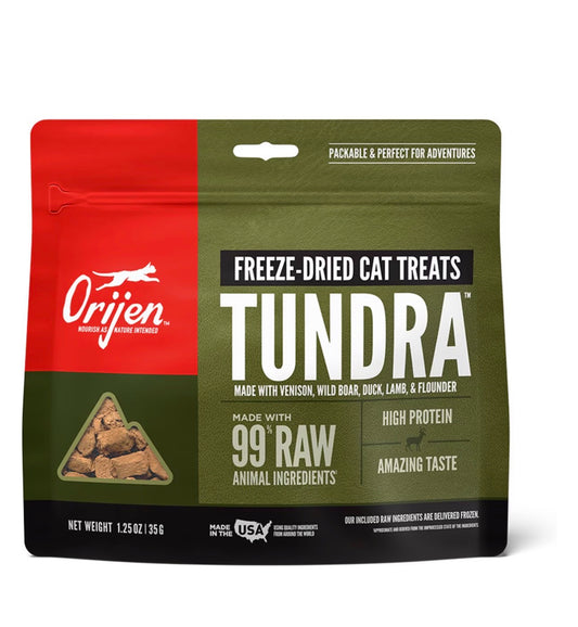ORIJEN Freeze Dried Cat Treats Grain Free High Protein Raw Animal Ingredients Tundra 1.25oz Bag