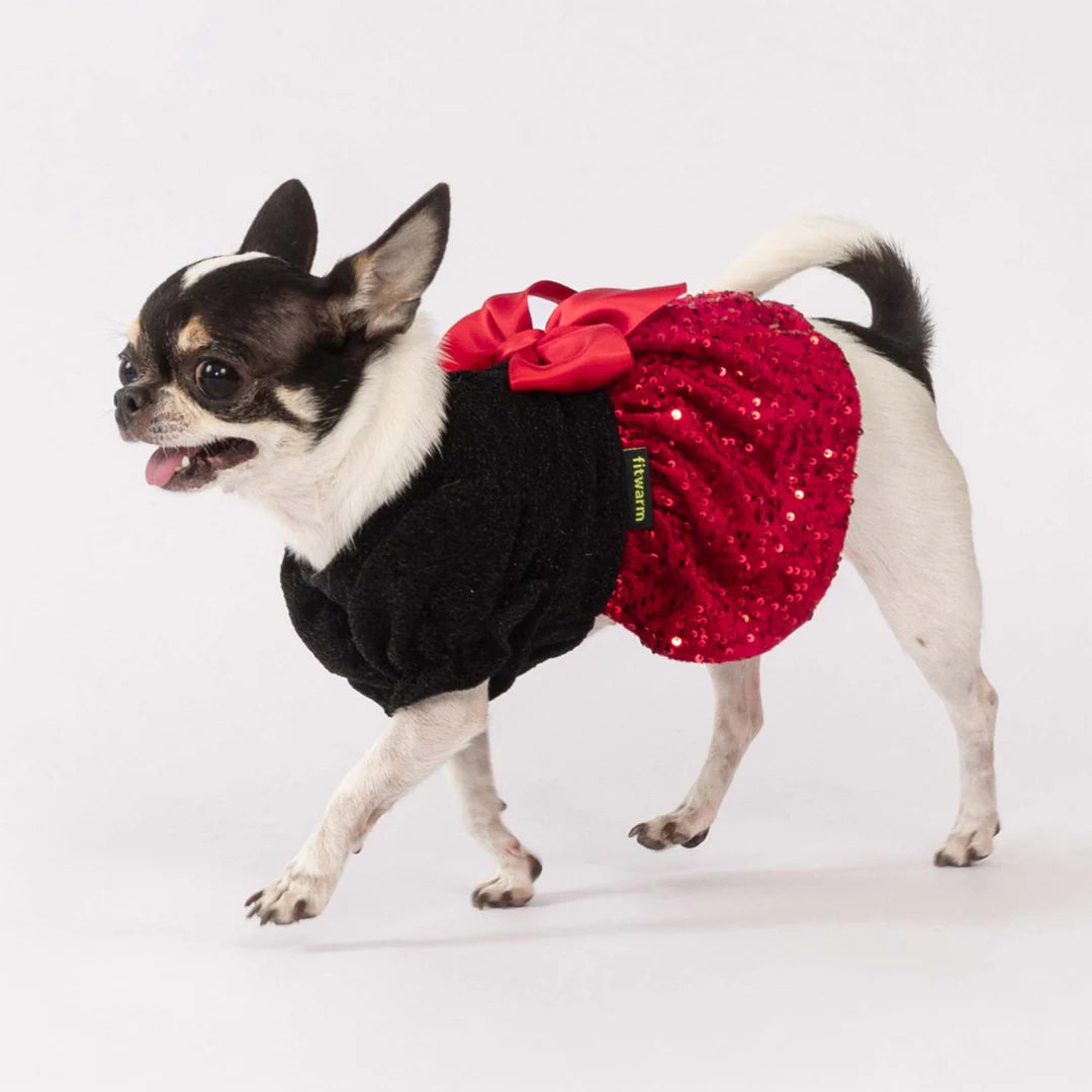 PUFF SLEEVES SEQUIN DOG DRESS