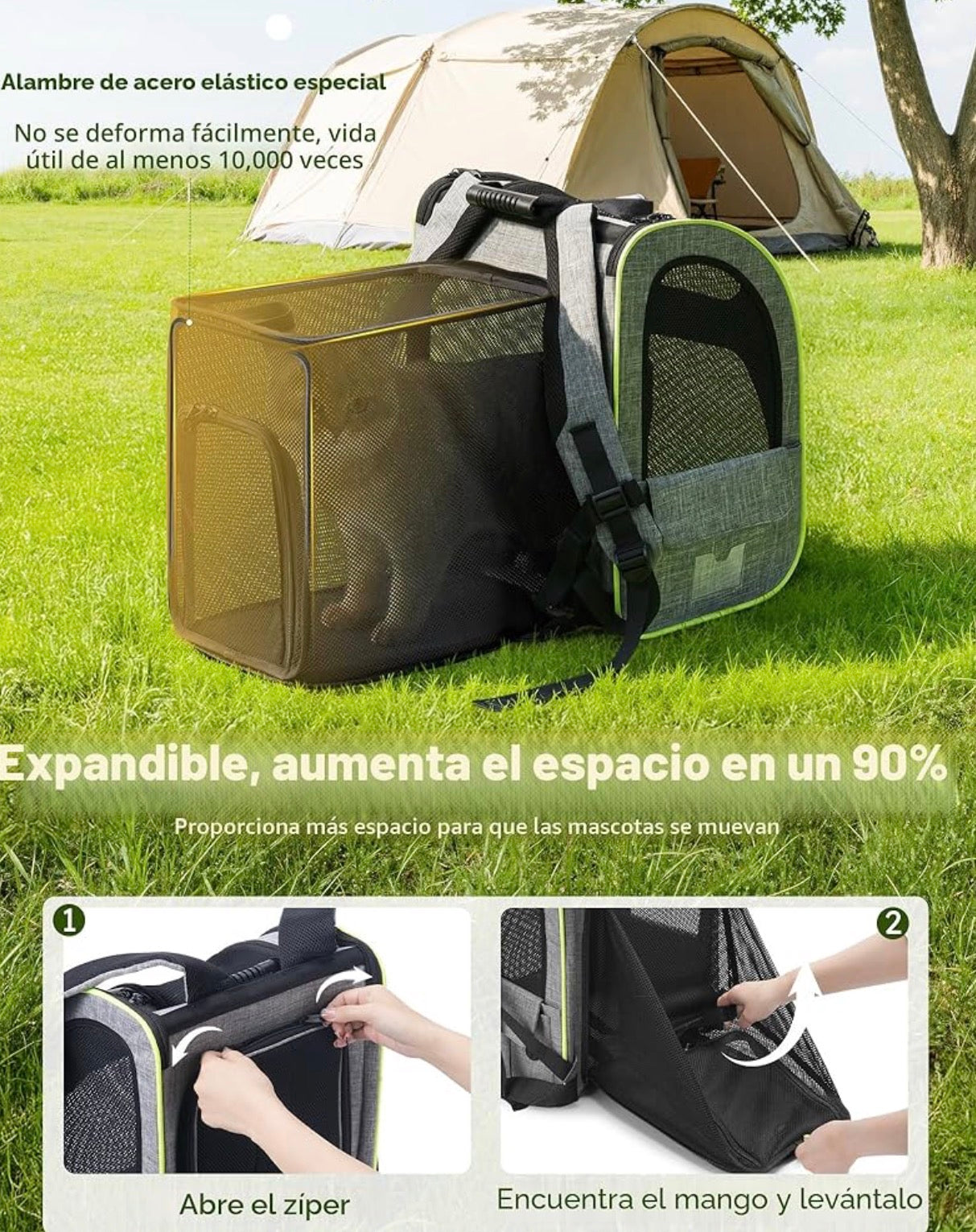 Mochila para mascotas, extensible con malla transpirable para perros pequeños, gatos
