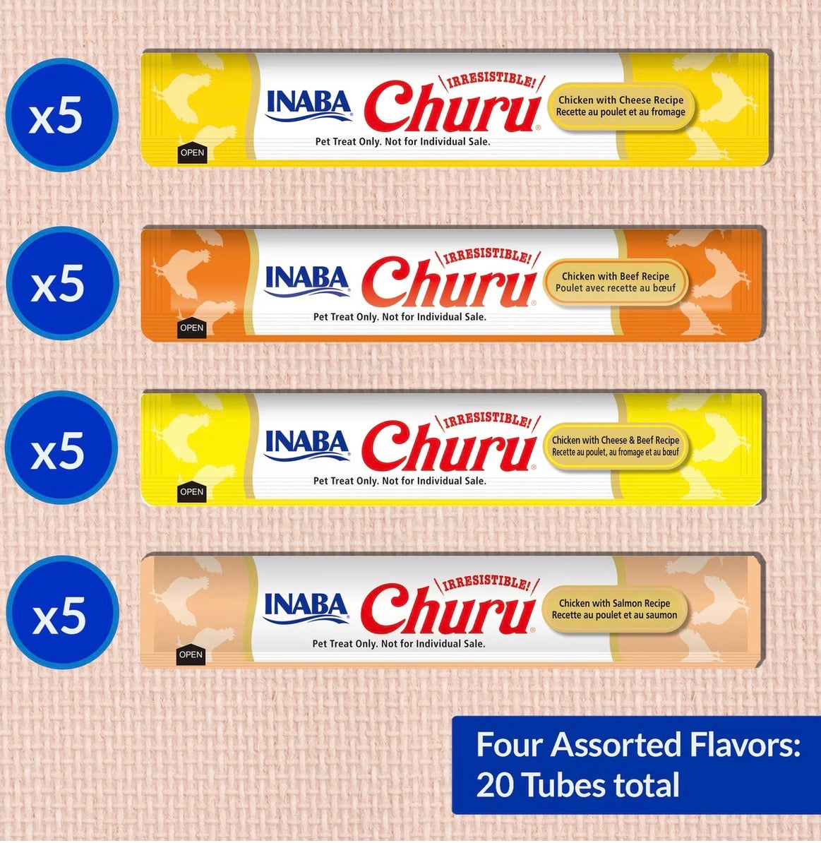 Churu Chicken & Beef Variety Creamy Puree Grain-Free Lickable Cat Treats, 0.5-oz tube, 20 count