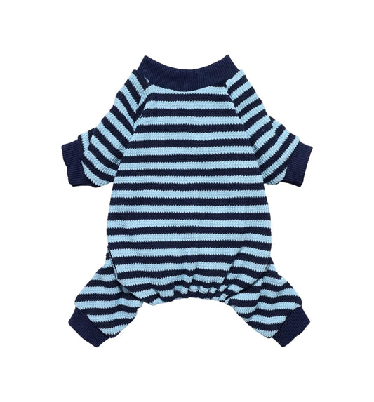 Pijama para perro azul con rayas