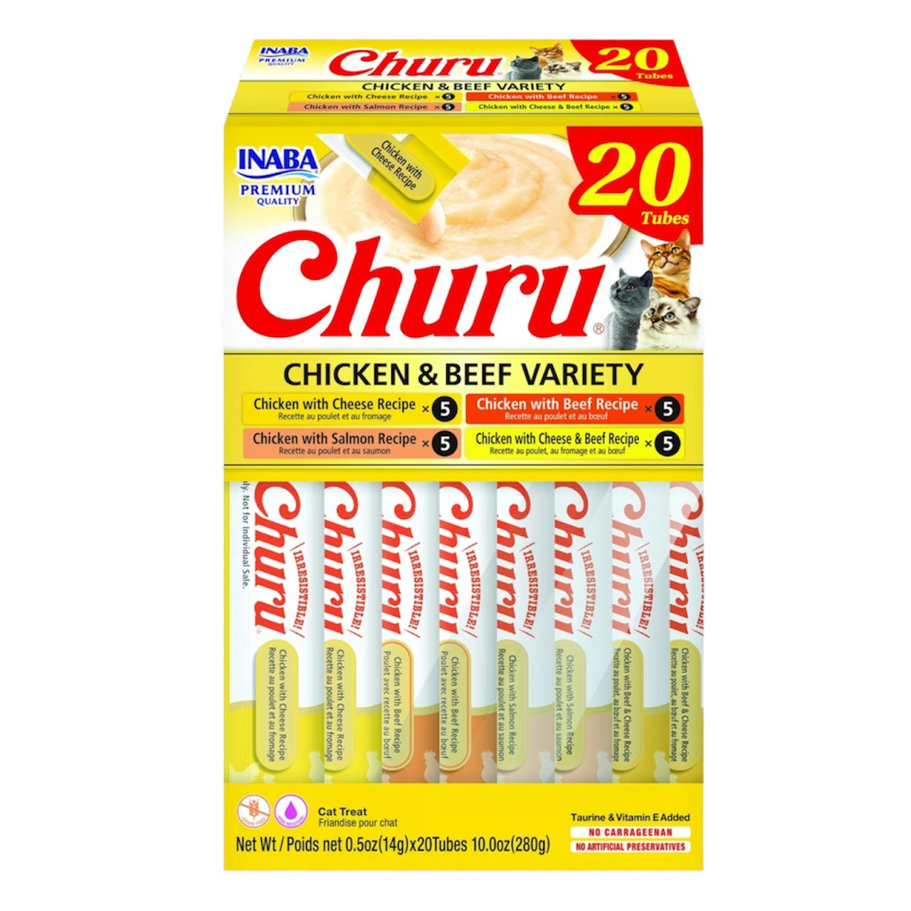 Churu Chicken & Beef Variety Creamy Puree Grain-Free Lickable Cat Treats, 0.5-oz tube, 20 count