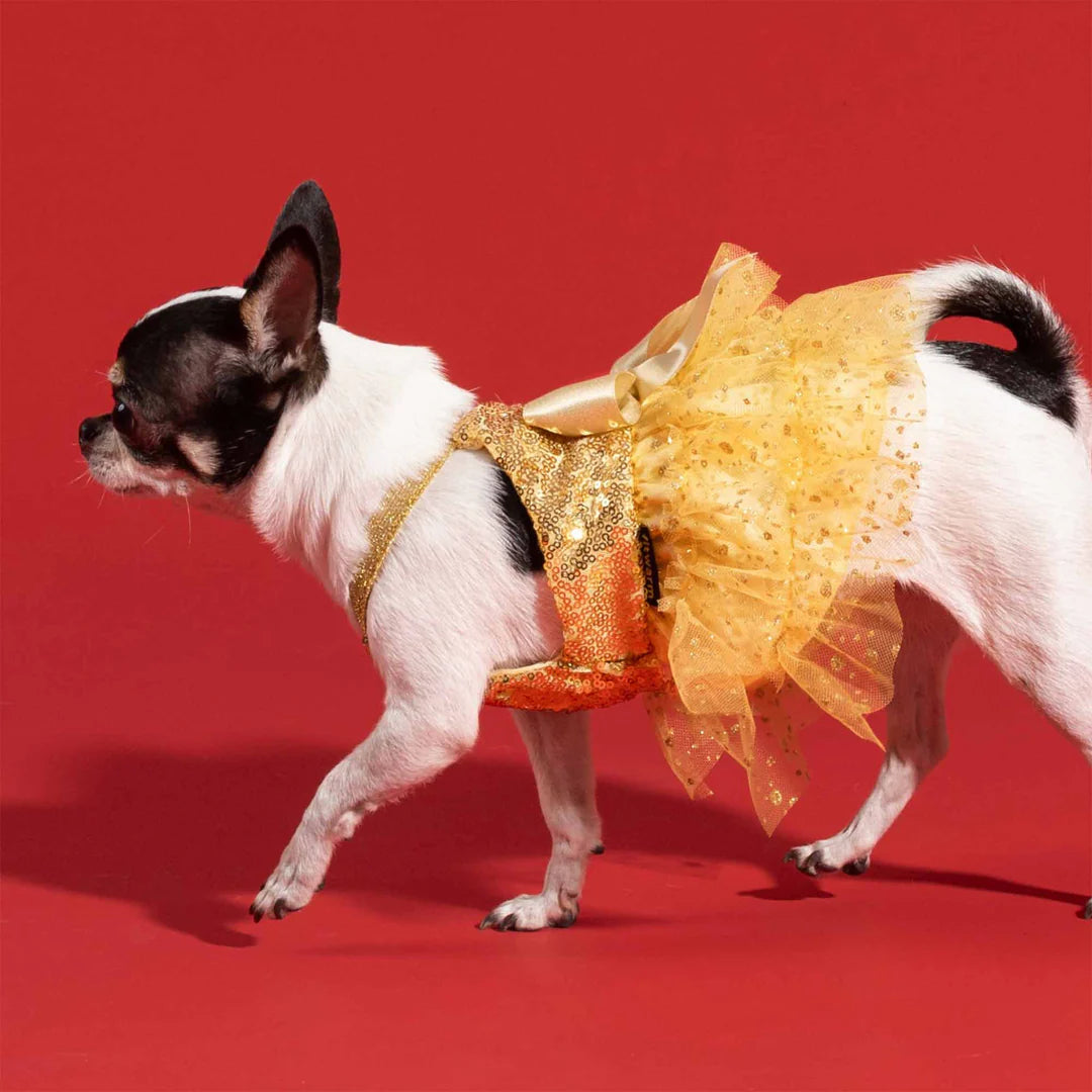 SPARKLY SEQUIN DOG TUTU DRESS, Dorado