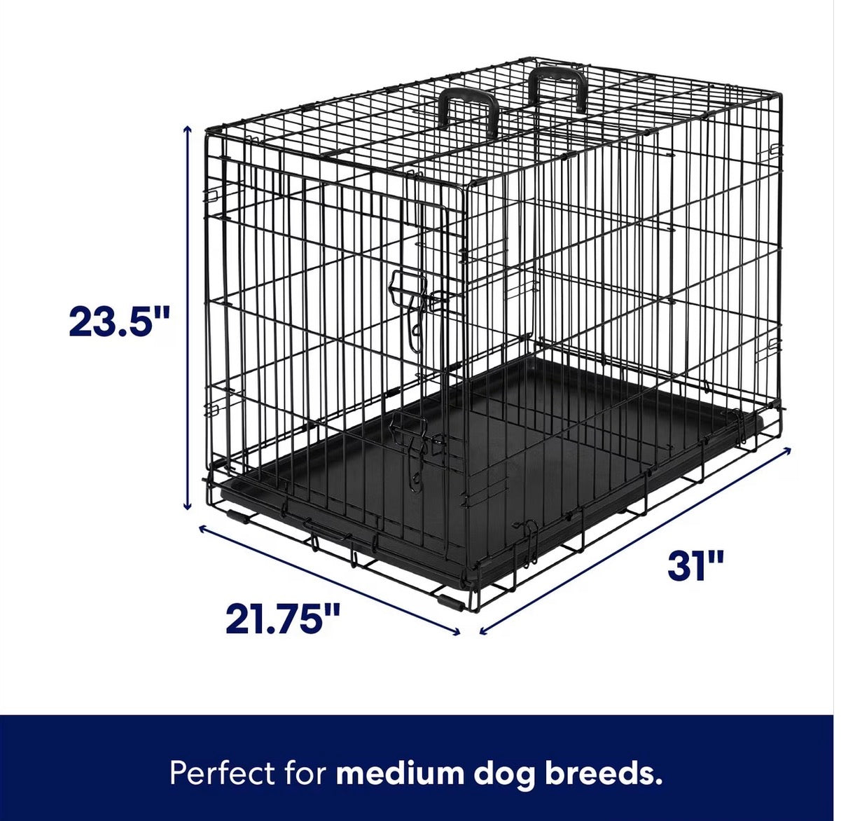 Heavy Duty Fold & Carry Single Door Collapsible Wire Dog Crate, Medium