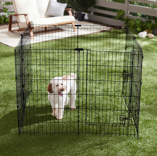 Dog & Small Pet Wire Exercise Pen with Step-Through Door, Black, 36-in