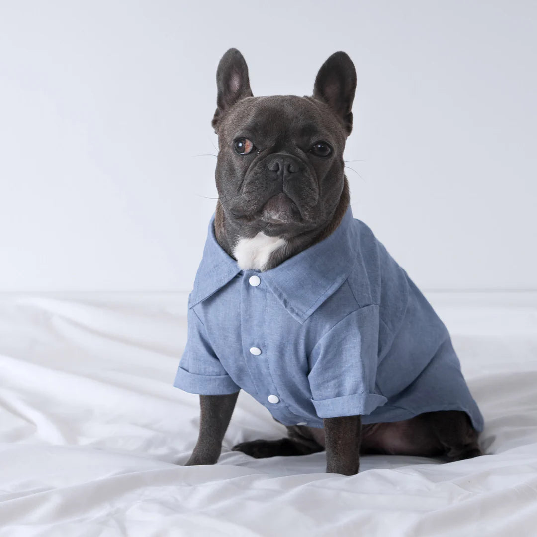 LINEN DOG BUTTON UP SHIRT