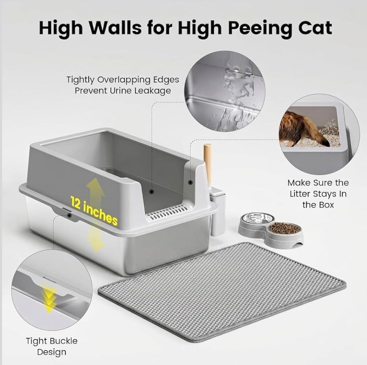 Caja de arena de acero inoxidable para gatos XL
