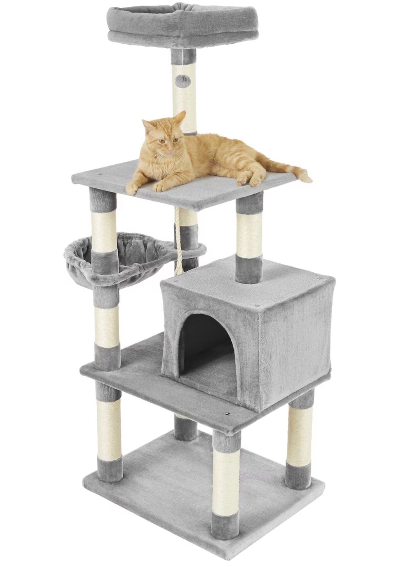 59-in Faux Fur Cat Tree & Condo, Gray