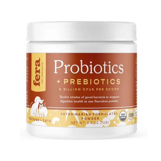 Fera Pet Organics Probióticos para perros y gatos - 60 cucharadas en polvo