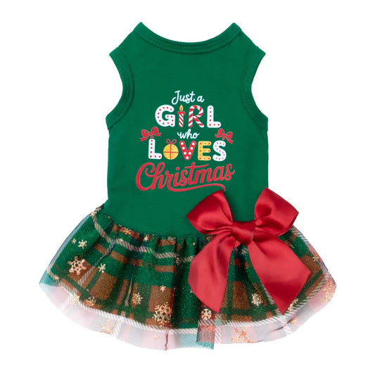 JUST A GIRL WHO LOVES CHRISTMAS DOG TULLE DRESS