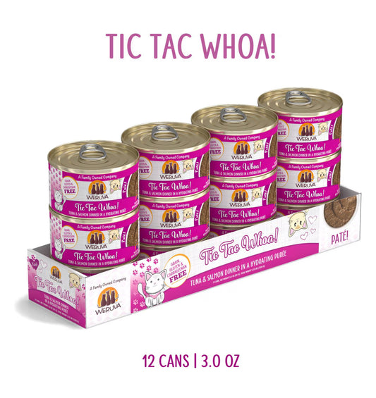Weruva Classic Cat Tic Tac Whoa Tuna & Salmon Pate Canned Cat Food, 3-oz can, 12 unidades