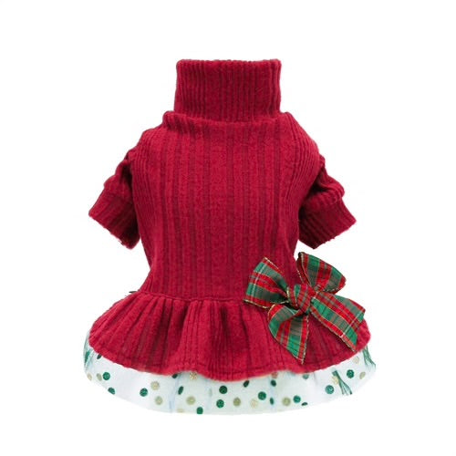 CHRISTMAS TURTLENECK KNITTED TULLE DRESS