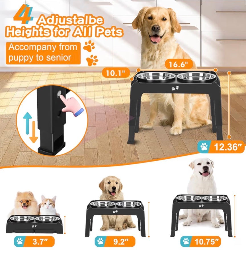 Comedero elevado para perros medianos, soporte elevado de 4 alturas ajustables, 2-8 pulgadas