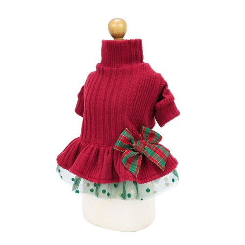 CHRISTMAS TURTLENECK KNITTED TULLE DRESS