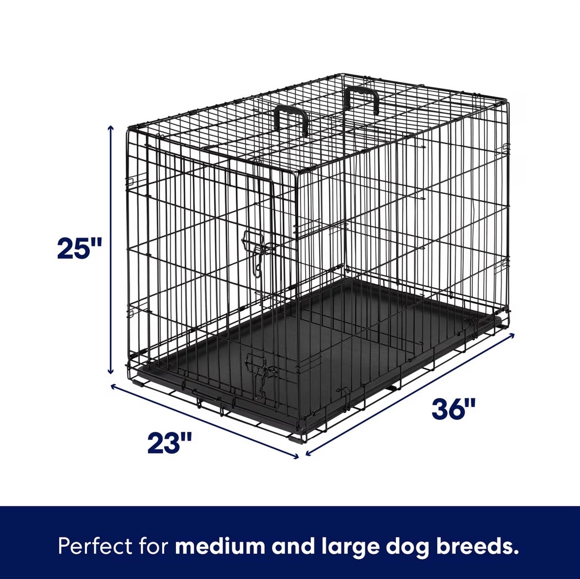 Heavy Duty Fold & Carry Single Door Collapsible Wire Dog Crate, Med/Large