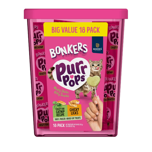 BONKERS Purrpops, Freeze Dried Chicken & Dried Catnip Lollipops Cat Treats, 18 unidades