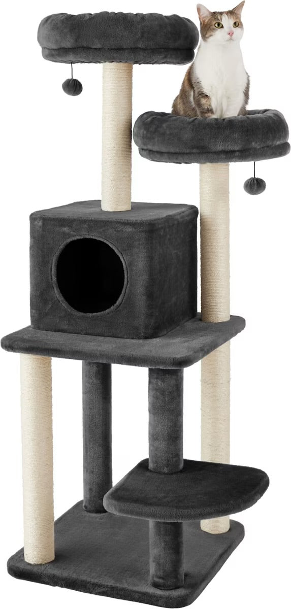 55-in Faux Fur Cat Tree & Condo, Dark Charcoal