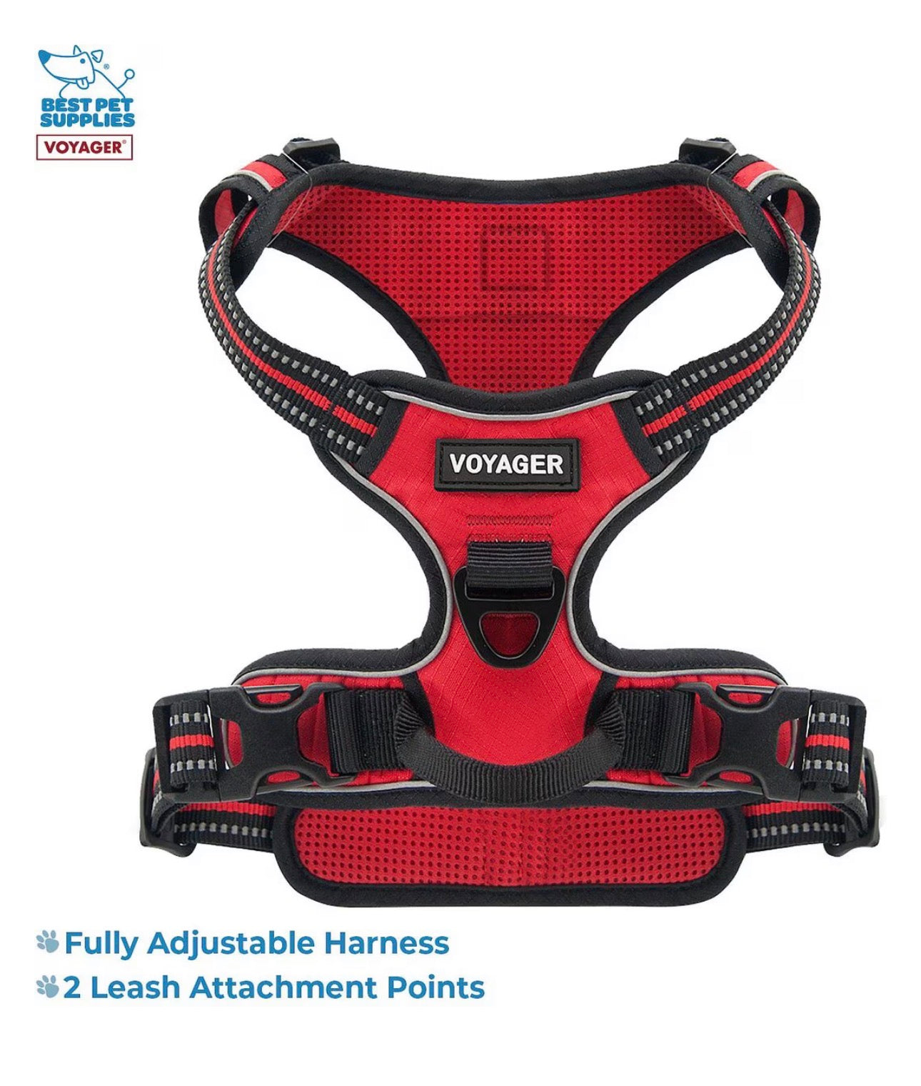 Voyager Dual Attachment Outdoor Dog Harness & Leash Bundle, Red, Medium