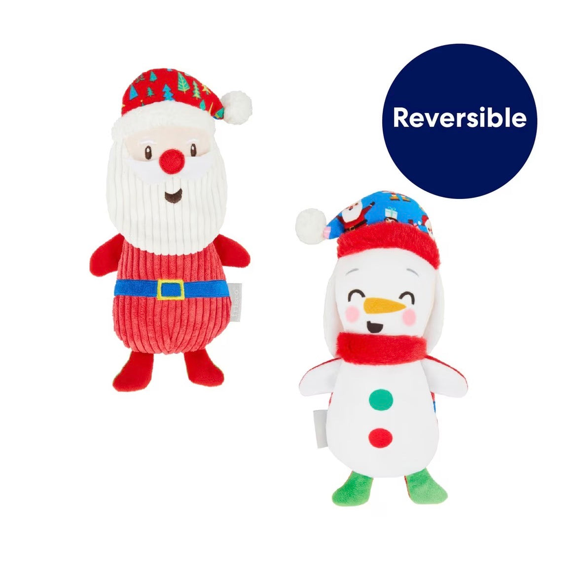 Holiday Santa & Snowman Reversible Plush Squeaky Dog Toy, Small/Medium