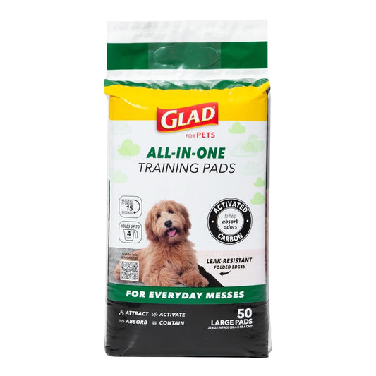 Glad for Pets|Pads de carbón negro para orina de mascotas, desechables, súper absorbentes (23x23 pulgadas, 50 unidades)