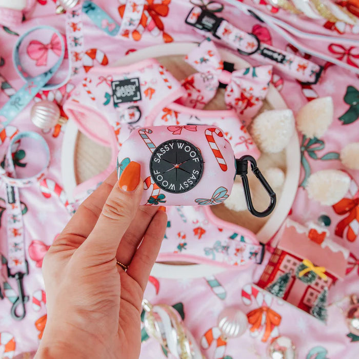 Sassy woof - Dog Waste Bag Holder - Candy Cane Coquette