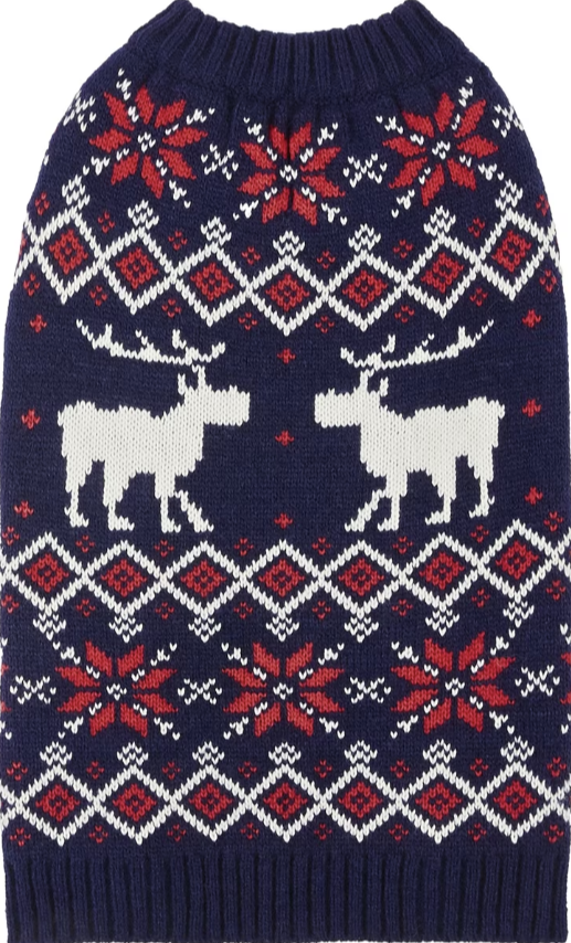 Moose Fair Isle Dog & Cat Sweater, Navy